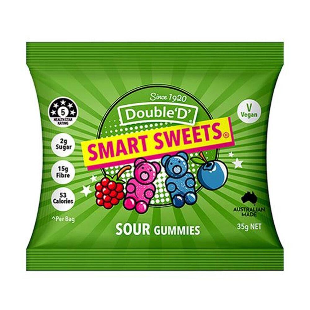 12PK DoubleD Smart Sweets Sour Bears 50g Fruit Flavour Gummies