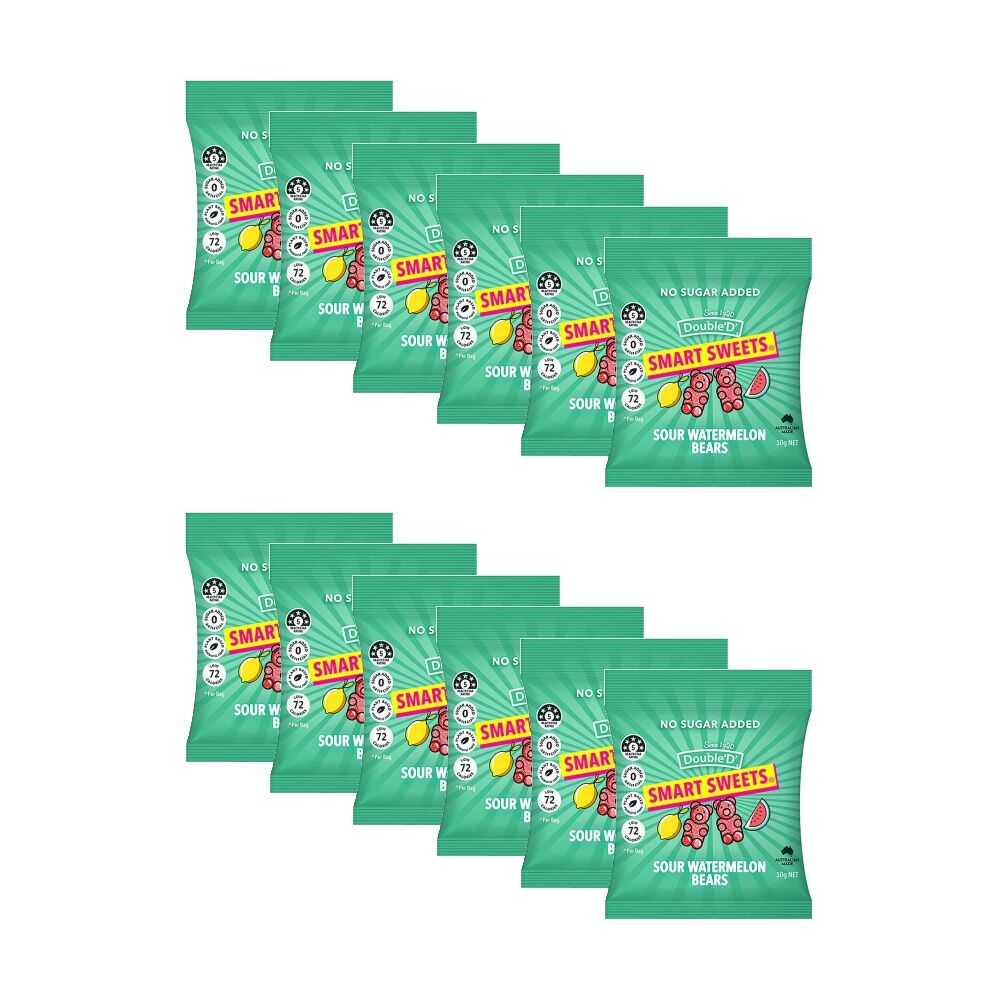 12PK DoubleD Smart Sweets Sour Watermelon 50g Fruit Flavour Gummies