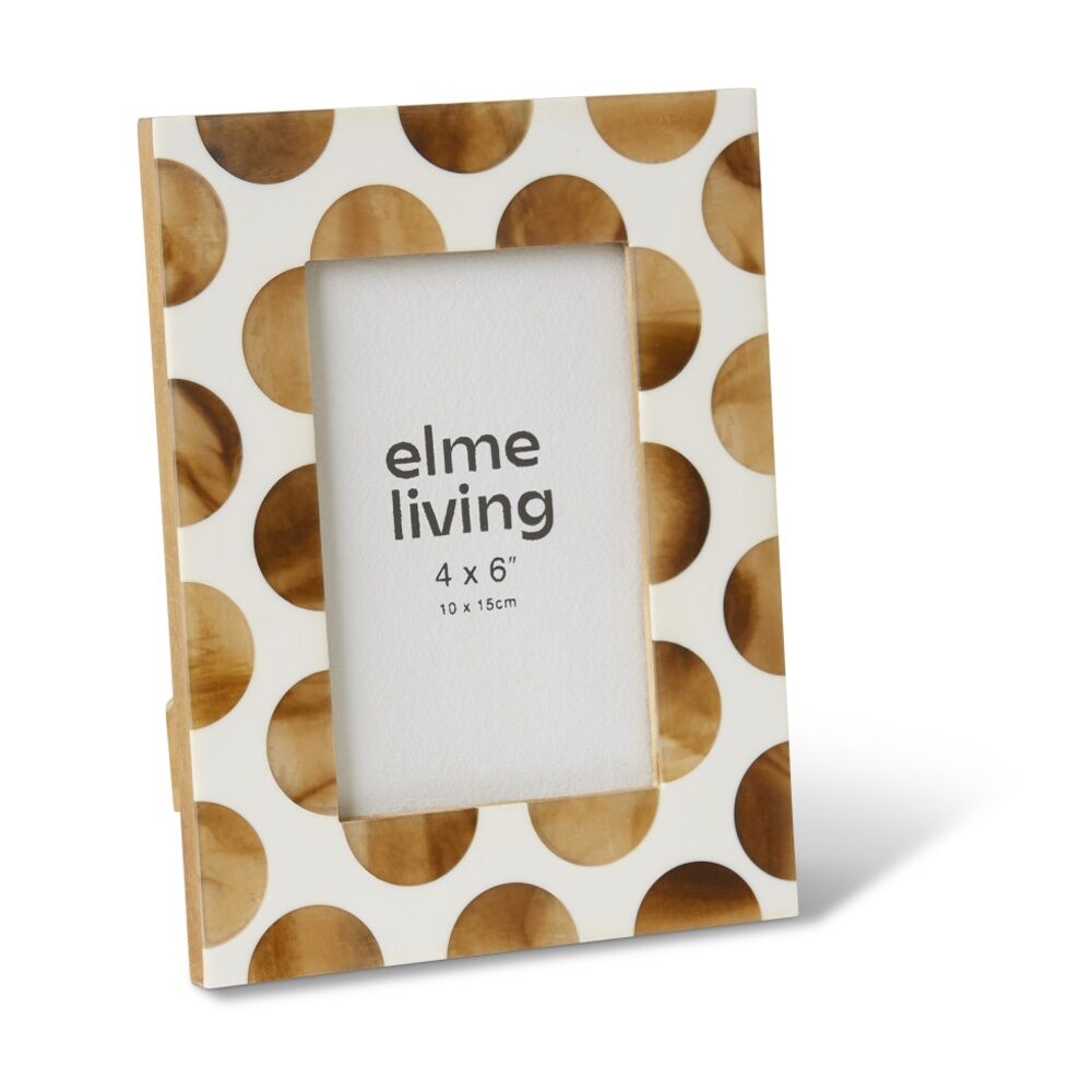 4PK E Style Nilla 4x6in Resin Photo Frame White Brown Polka Dot Pattern Decor