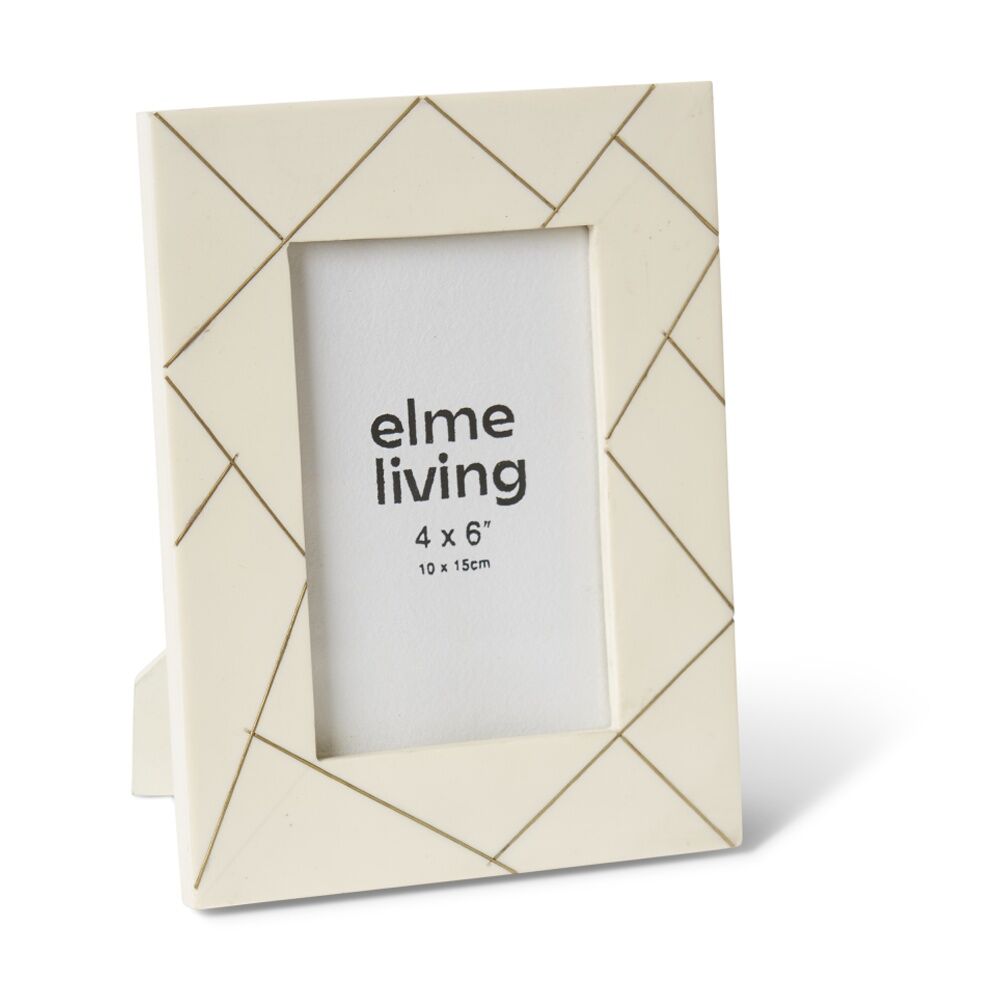 2PK E Style Panya 4x6in Photo Frame Geometric Resin Brass Cream Gold Decor