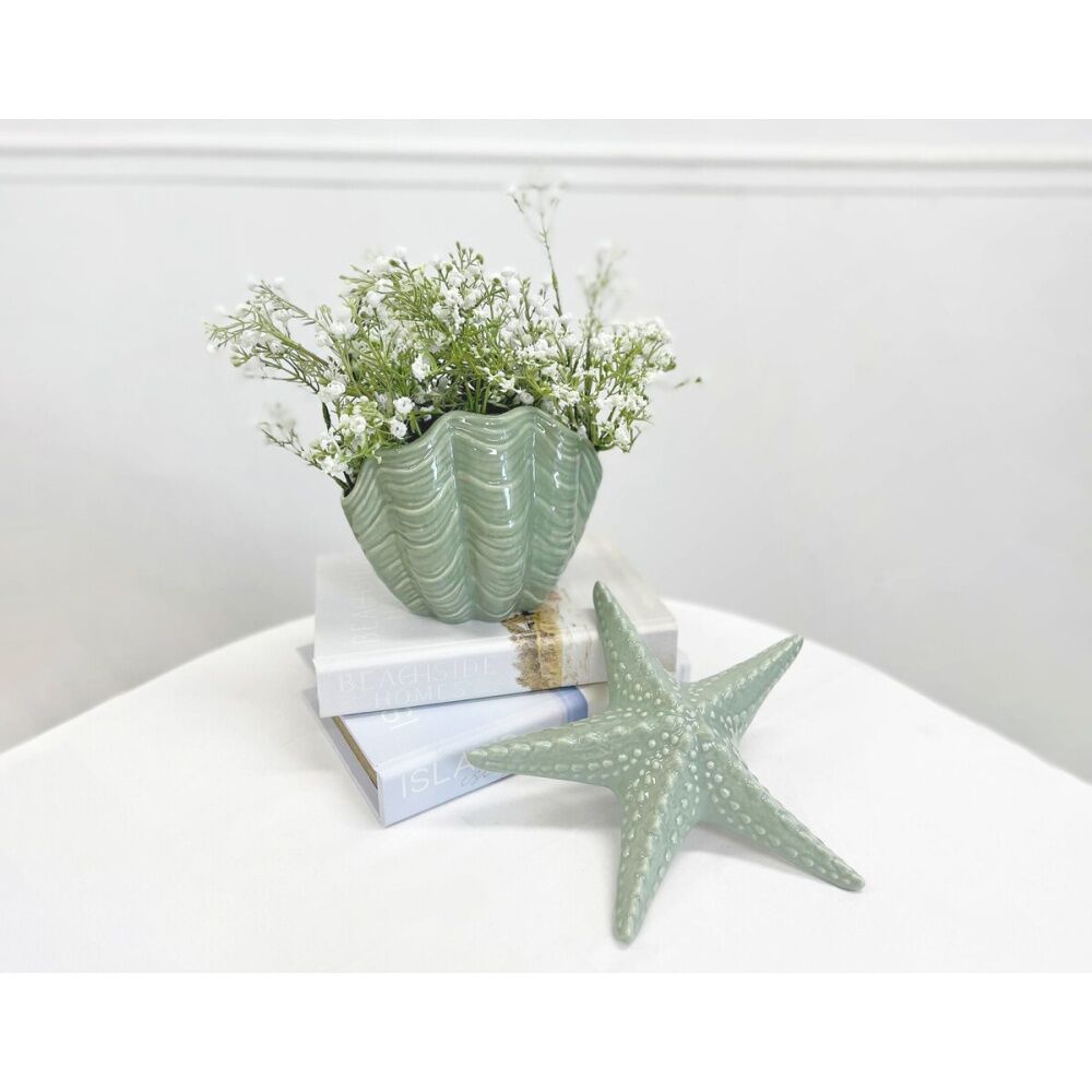 2PK LVD Shell Nautical Decorative Ceramic Vase/Planter Home Decor 19x15.5x12.5cm