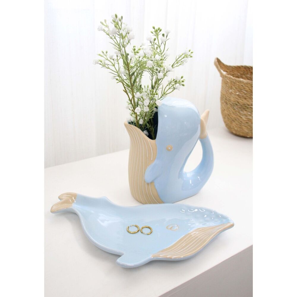 2PK LVD Whale Ceramic Kitchen Dinner Trinket Tray Plate Home Decor 31x15x2cm