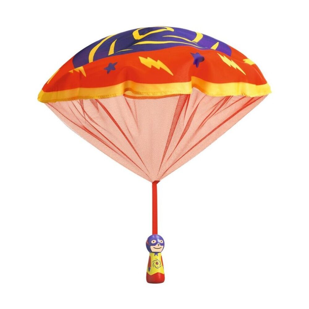 6PK Djeco Flying Hero Wooden H&-Throwing Parachute Set Kids Toy Assorted 4y+