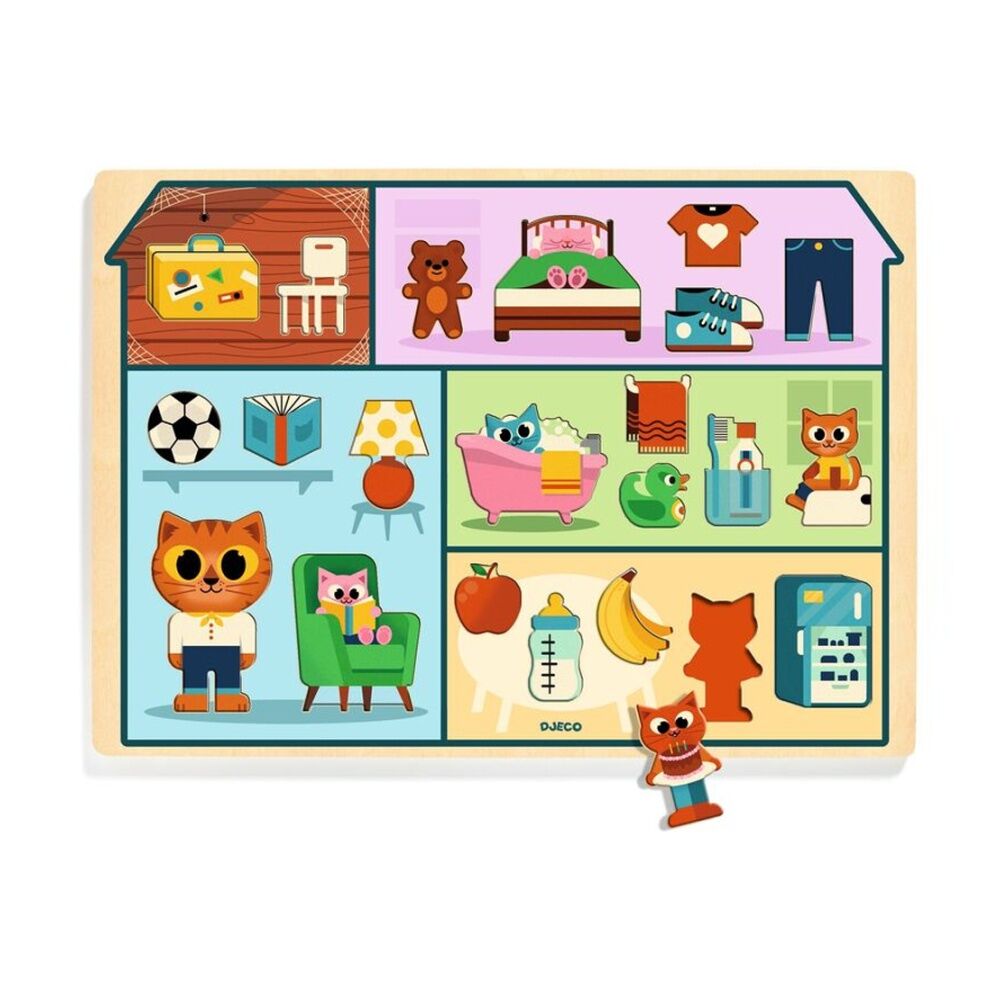 22pc Djeco Wooden House Puzzle Chunky Pieces Kids Toy Fun 2y+