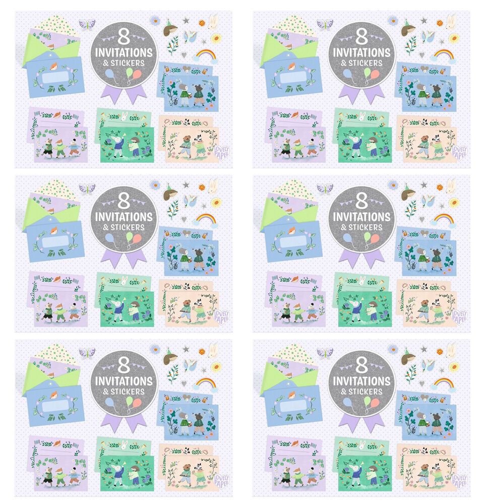 6PK Djeco Animal Fanfare Letter & Invitation Set 8 Cards Envelopes Stickers 5y+
