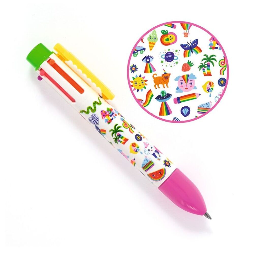 6PK Djeco Sarah Rainbow Pen Fluorescent Colour Retractable Grip Assorted 3y+
