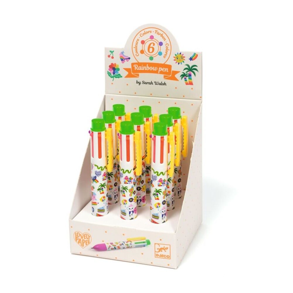 6PK Djeco Sarah Rainbow Pen Fluorescent Colour Retractable Grip Assorted 3y+