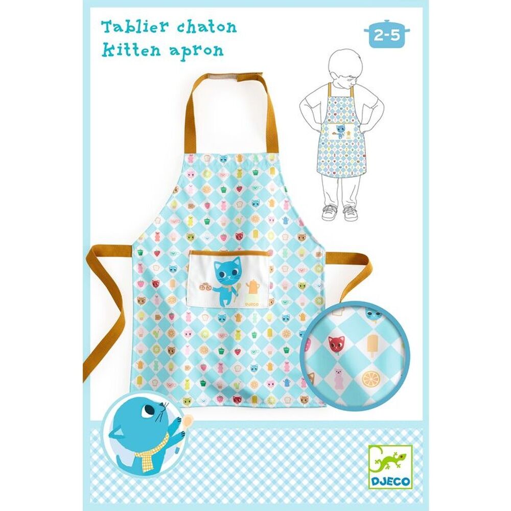 Djeco Kitten Apron Kids Adjustable Polyethylene Cooking With Pocket 2y+