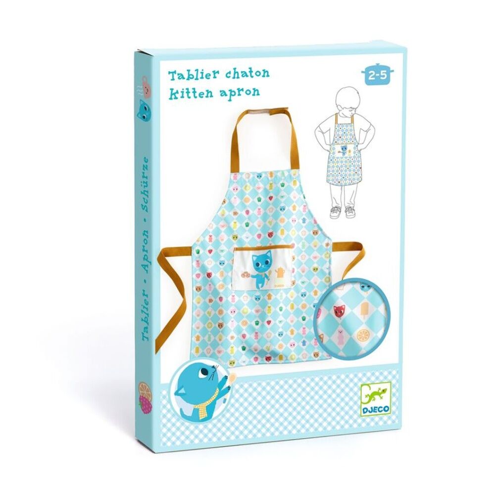 Djeco Kitten Apron Kids Adjustable Polyethylene Cooking With Pocket 2y+
