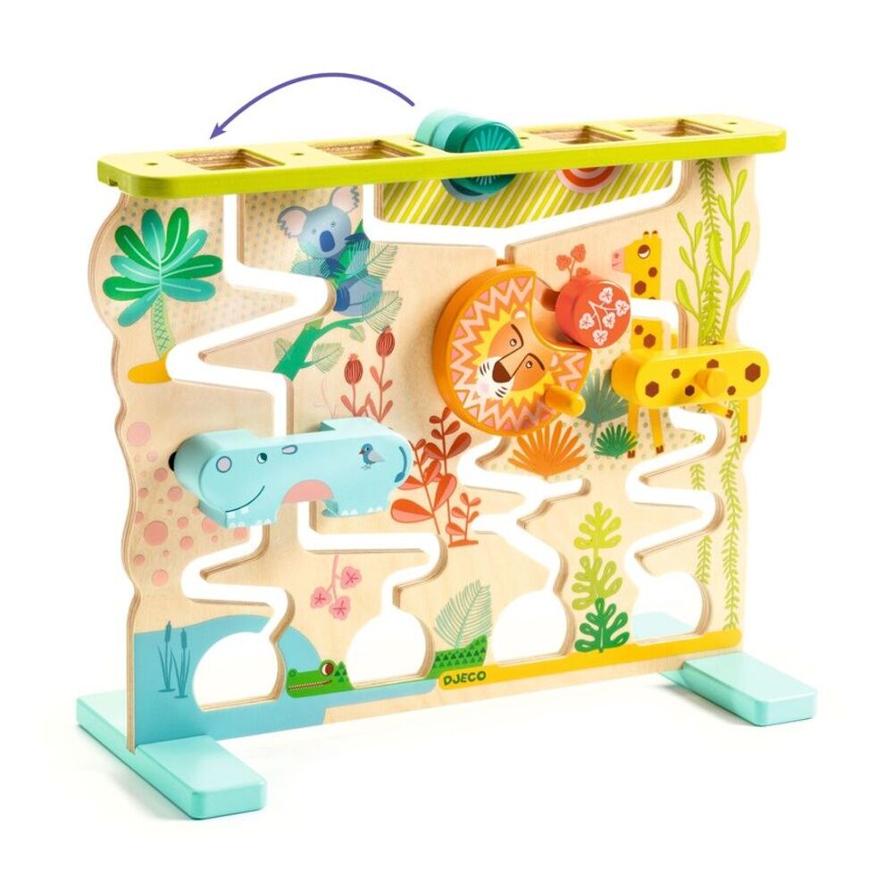 Djeco Cascadou Wooden Sliding Maze Puzzle W/ Animal Theme For Kids 18 Months+