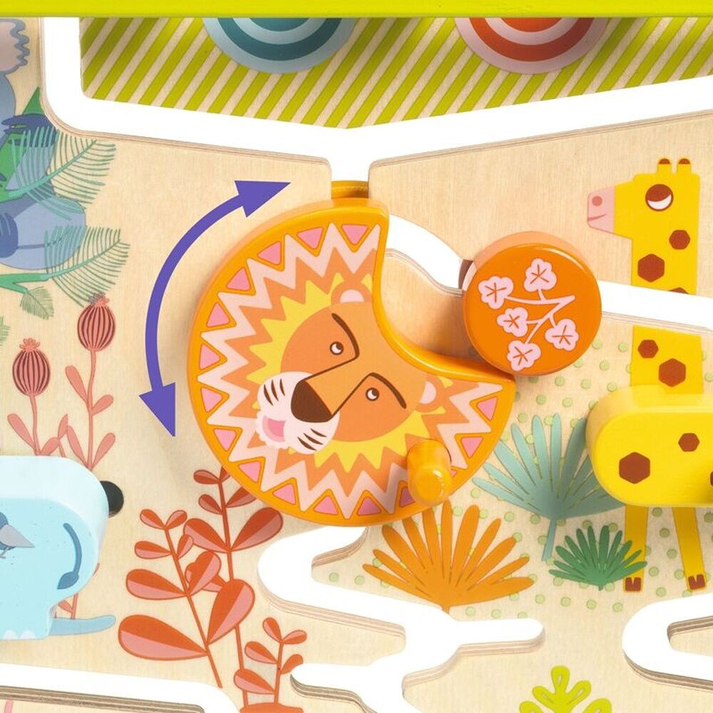 Djeco Cascadou Wooden Sliding Maze Puzzle W/ Animal Theme For Kids 18 Months+