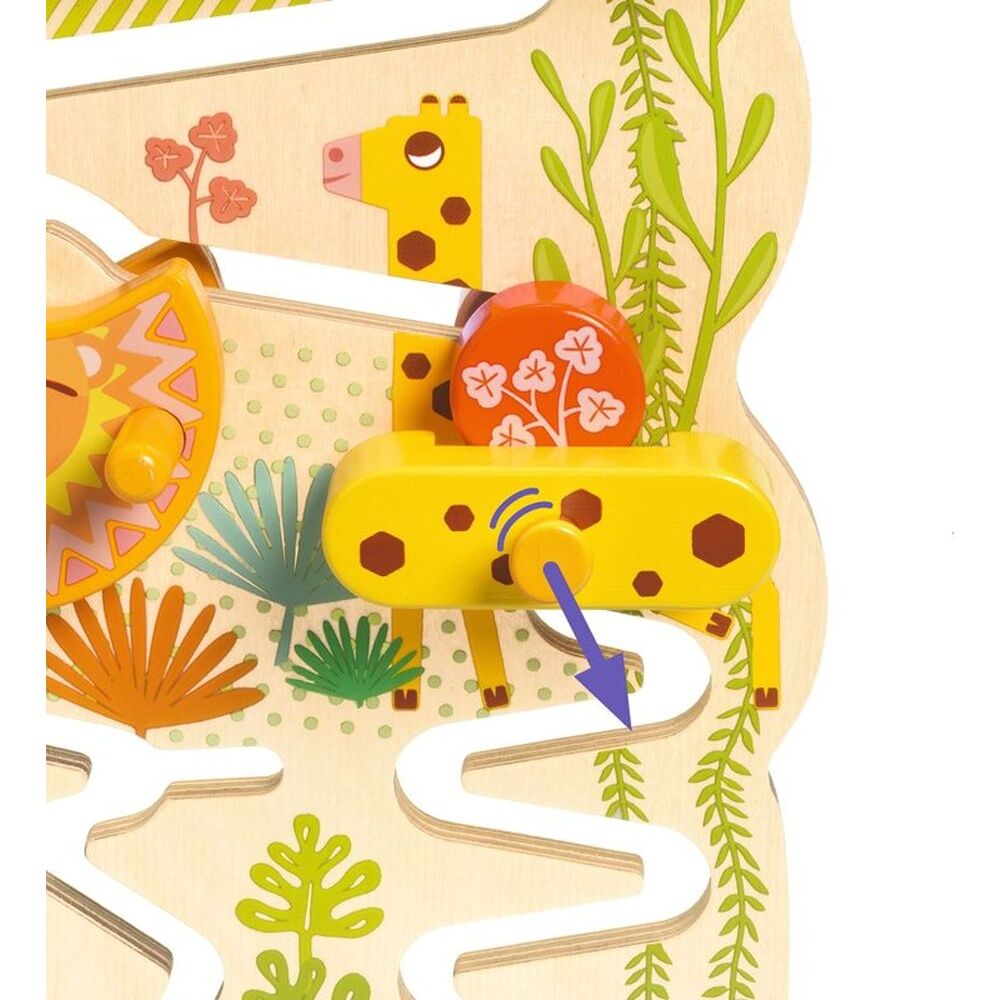 Djeco Cascadou Wooden Sliding Maze Puzzle W/ Animal Theme For Kids 18 Months+