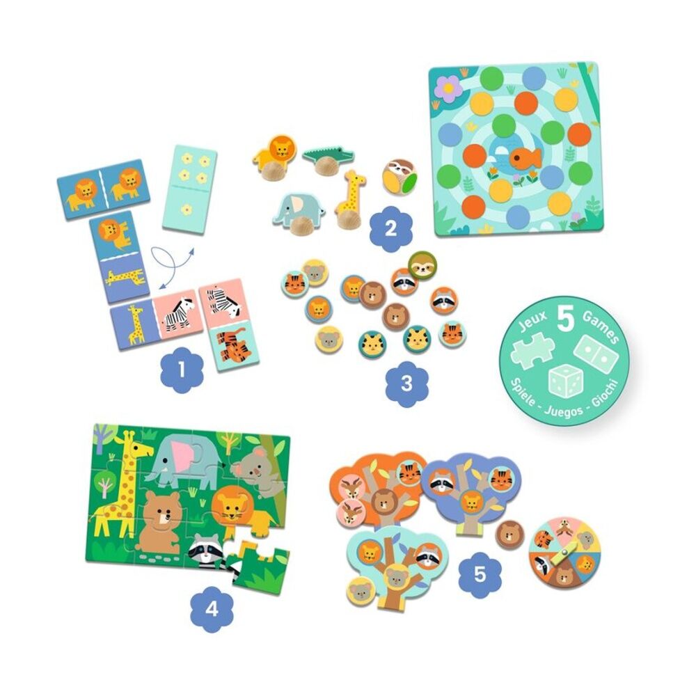 Djeco Wild Animals 5 Game Set Classic Educational Games Kids 3y+