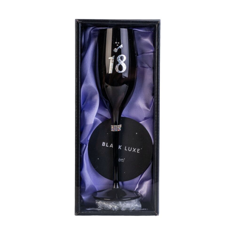 MDI Luxe Champagne Rhinestone Flute Novelty 18th Birthday Glass Black