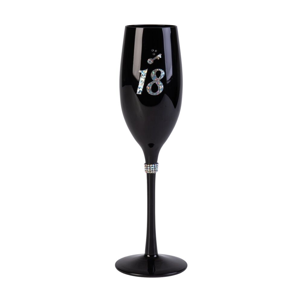 MDI Luxe Champagne Rhinestone Flute Novelty 18th Birthday Glass Black