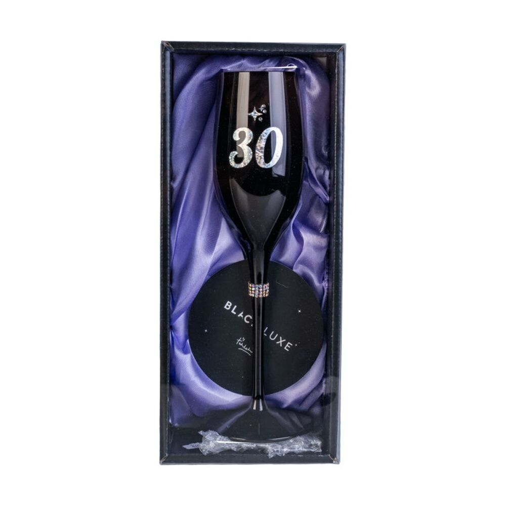 MDI Luxe Champagne Rhinestone Flute Novelty 30th Birthday Glass Black