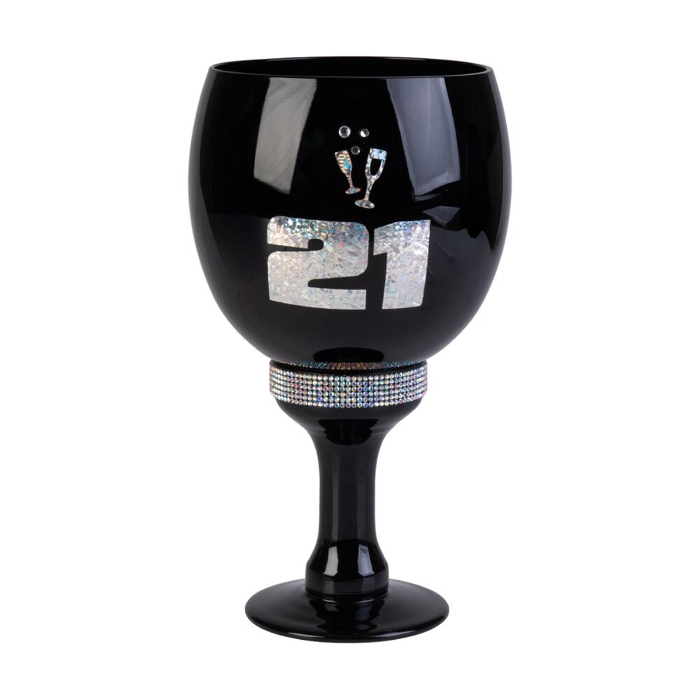 MDI Luxe Rhinestone 21st Birthday Goblet Novelty Cup Glossy Black