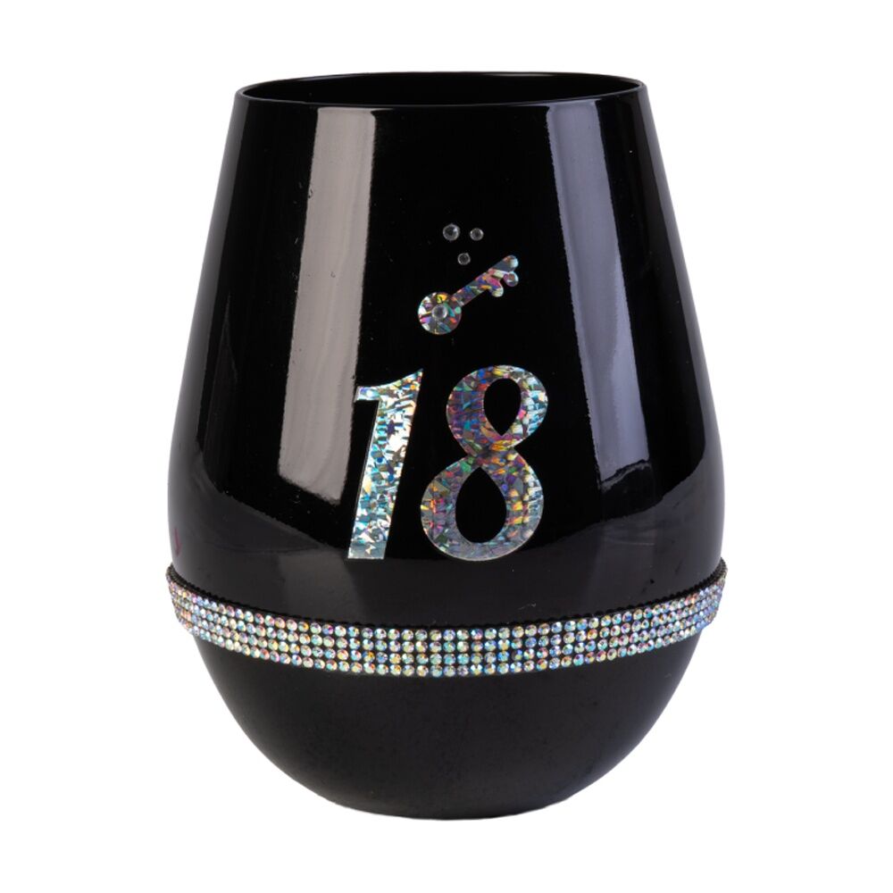 MDI Luxe Stemless Wine Glass Bling Rhinestone 18th Birthday Black