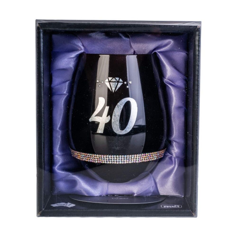 MDI Luxe Stemless Wine Glass Bling Rhinestone 40th Birthday Black