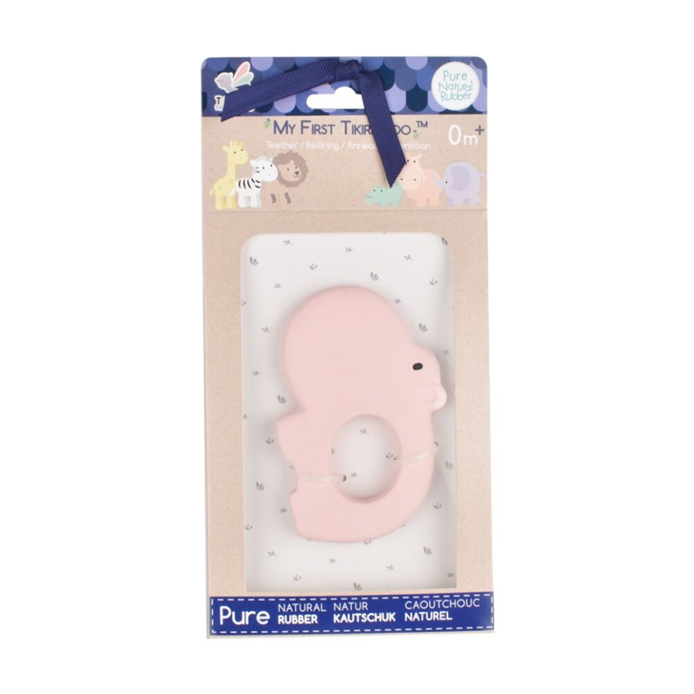Tikiri Rubber Hippo Flat Teether Boxed Natural Newborn & Up