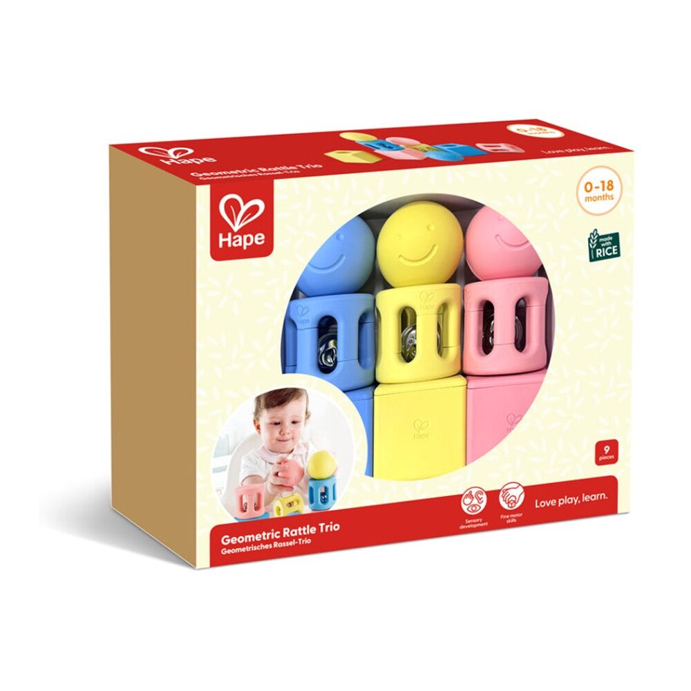 Hape Geometric Rattle Trio Play Toys For Babies/Infants Multicolour