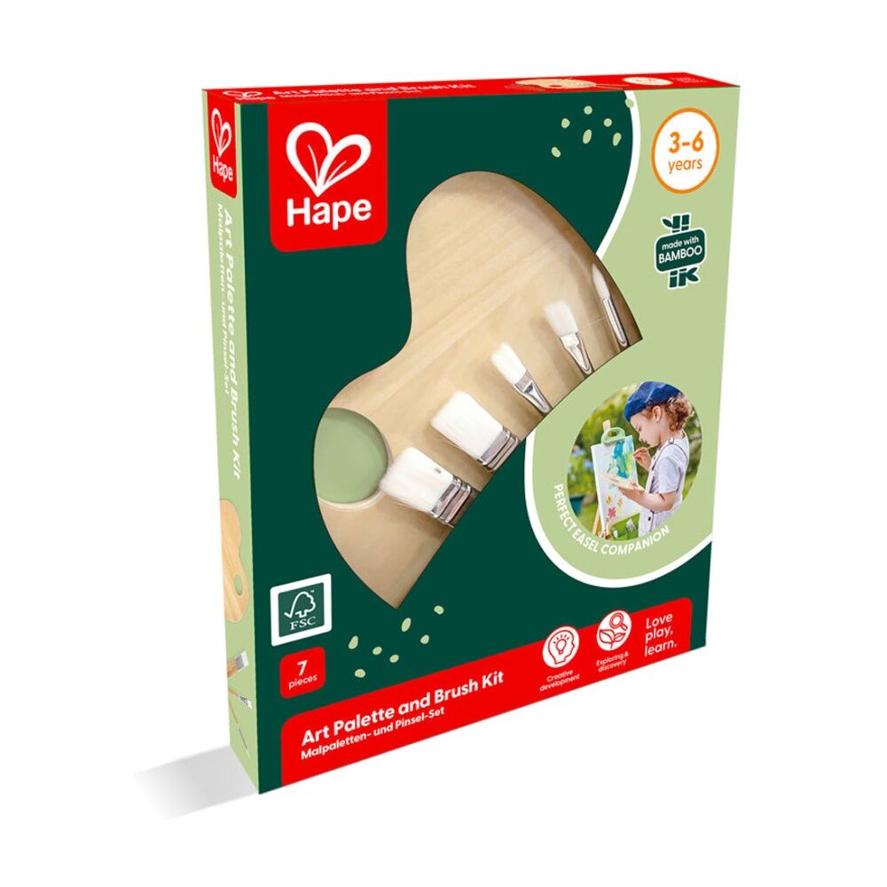 2PK Hape Art Palette And Brush Kit Wooden Craft Kids Set 3y+ Brown