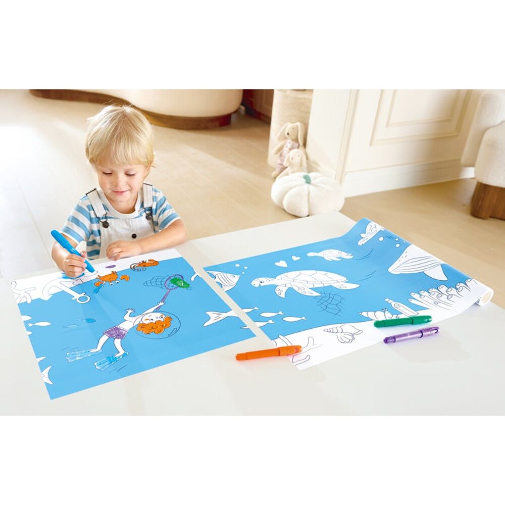 2PK Hape Ocean Craft Paper Roll Self-Adhesive W/ 4 Crayons 52x04m 3y+ Blue