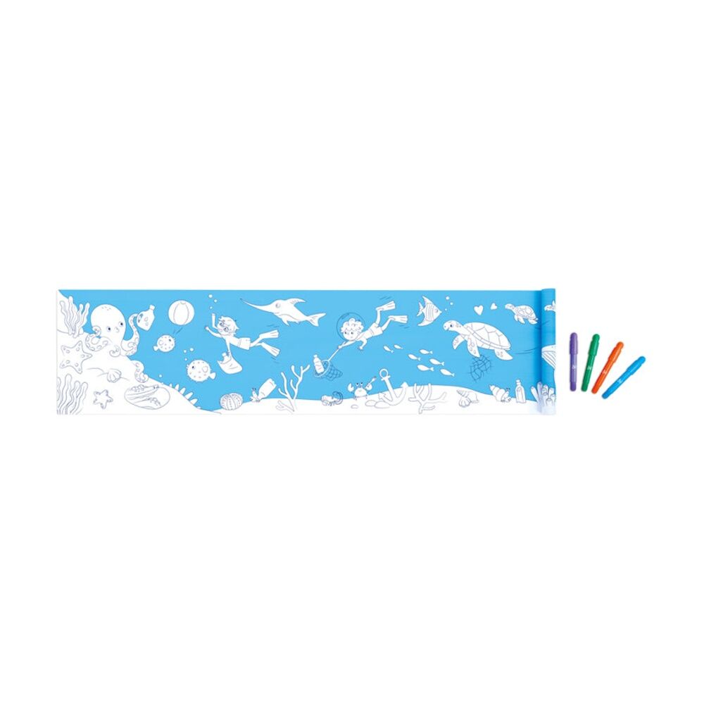 2PK Hape Ocean Craft Paper Roll Self-Adhesive W/ 4 Crayons 52x04m 3y+ Blue