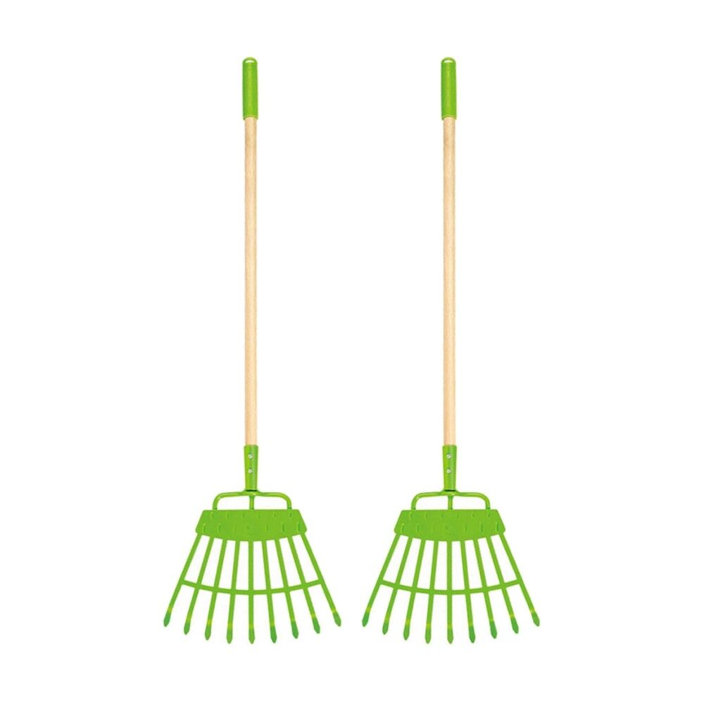 2PK Hape Lawn Rake Wooden Gardening Tool Outdoor Play Kids Toy 4y Green