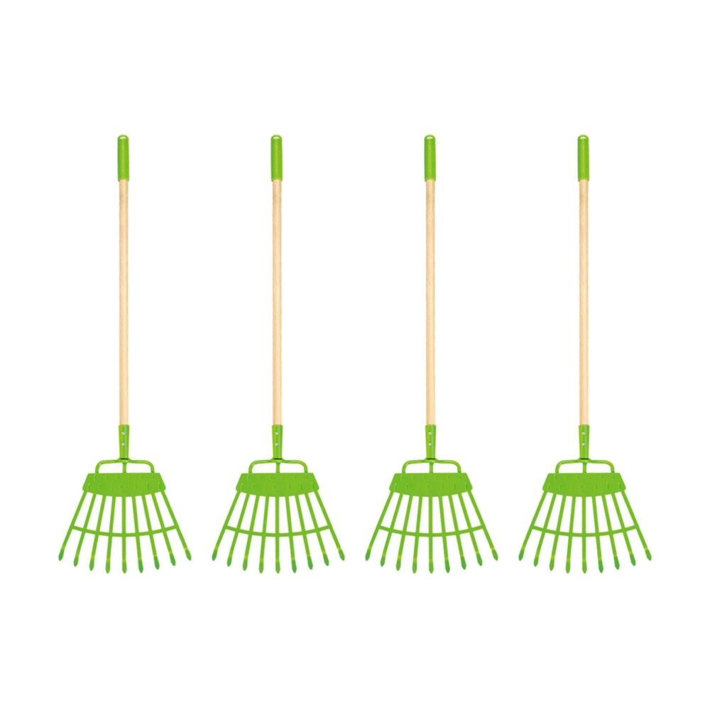4PK Hape Lawn Rake Wooden Gardening Tool Outdoor Play Kids Toy 4y Green