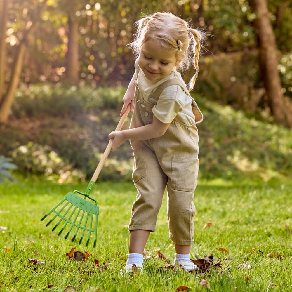 4PK Hape Lawn Rake Wooden Gardening Tool Outdoor Play Kids Toy 4y Green