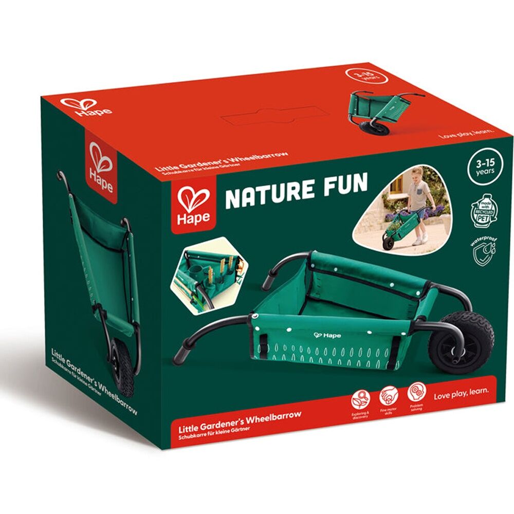 Hape Little Gardeners Wheelbarrow Wooden Gardening Kids Toy 4y+ Green