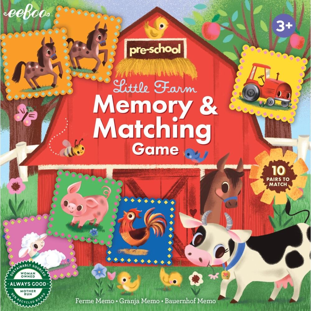 eeBoo Kids 3y+ Memory & Matching Board Game Animal Theme Little Farm