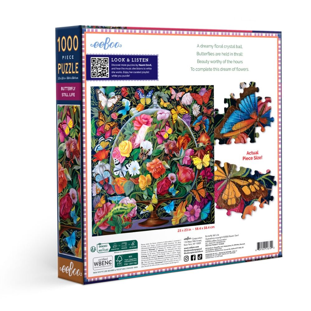 1000pc eeBoo Puzzle Butterfly Still Life Scene Floral Artwork Game