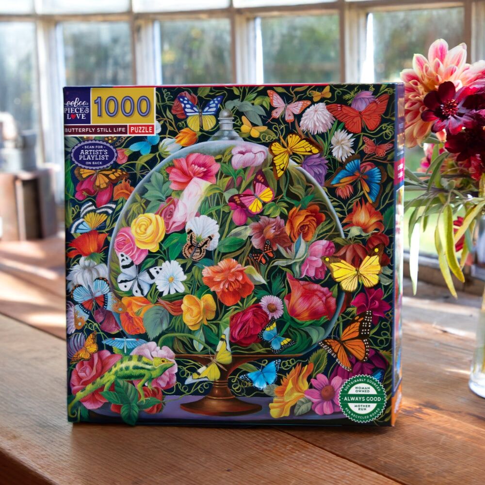 1000pc eeBoo Puzzle Butterfly Still Life Scene Floral Artwork Game
