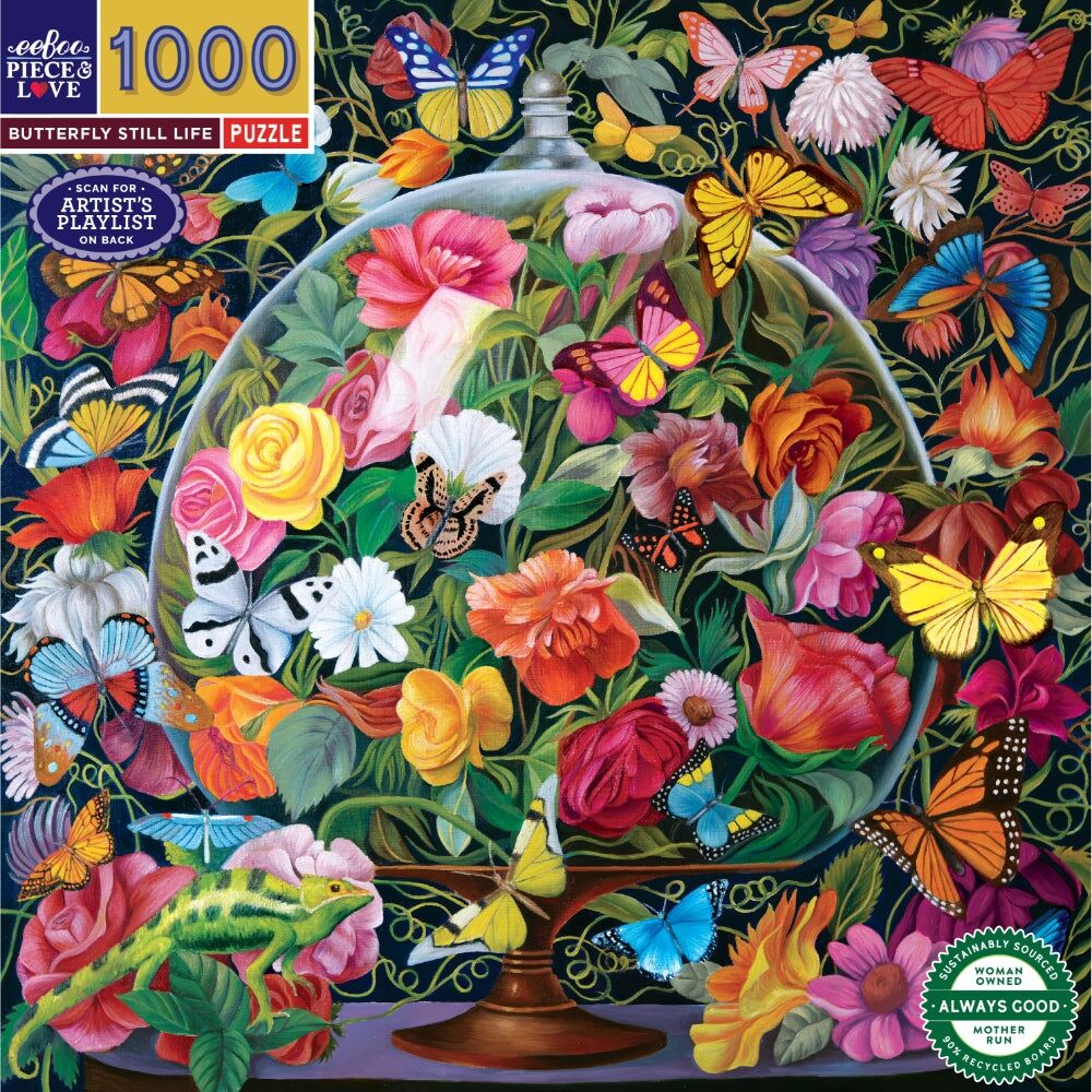 1000pc eeBoo Puzzle Butterfly Still Life Scene Floral Artwork Game