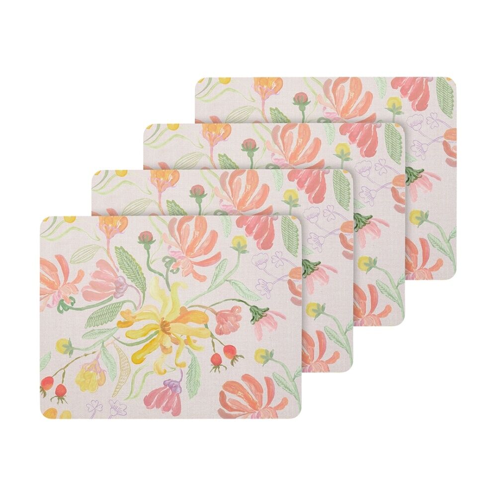2x 4pc Ecology Midsummer Botanical Florals Dinner Placemats Hand Painted