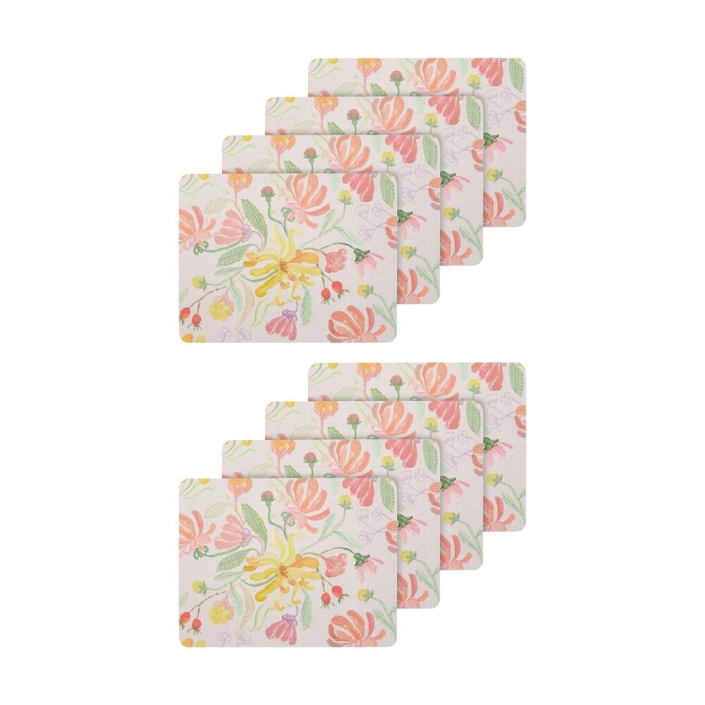 2x 4pc Ecology Midsummer Botanical Florals Dinner Placemats Hand Painted
