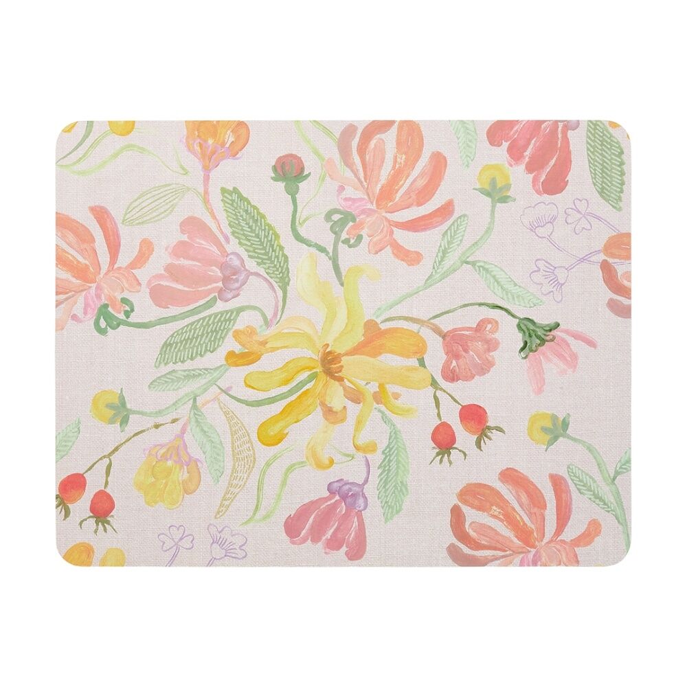 4pc Ecology Midsummer Botanical Florals Rectangle Dinner Placemats Hand Painted