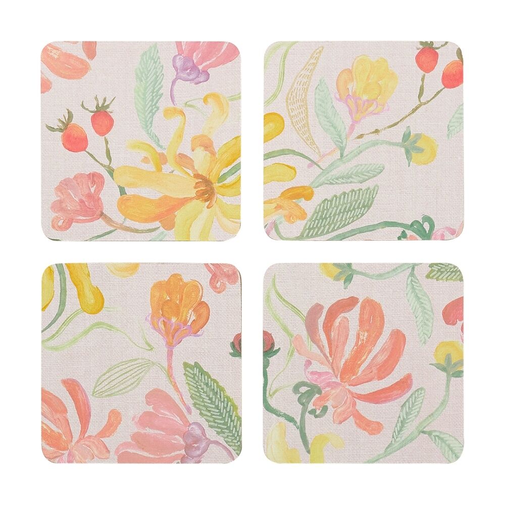 2x 4pc Ecology Midsummer Botanical Florals Rectangle Coasters 10cm
