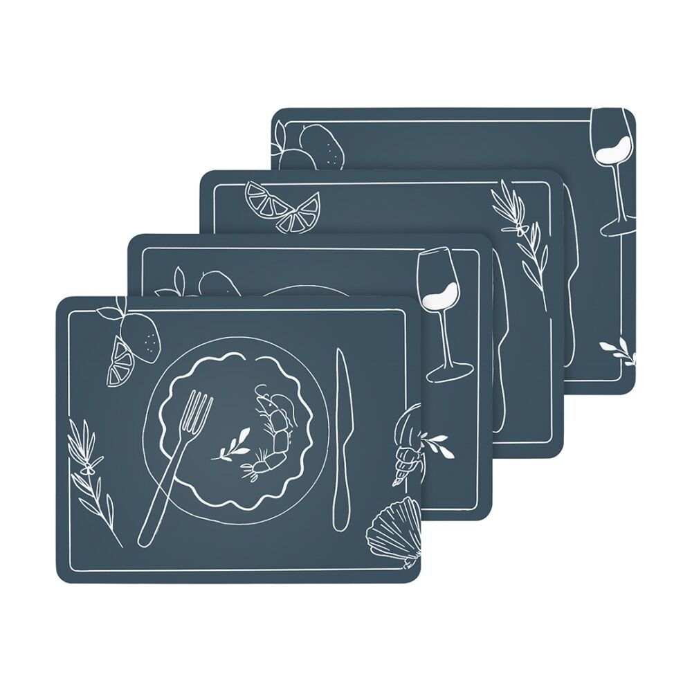 2x 4pc Ecology Ocean Feast Inspired Dinner Placemats W/ Cork Backing 34x26.5cm