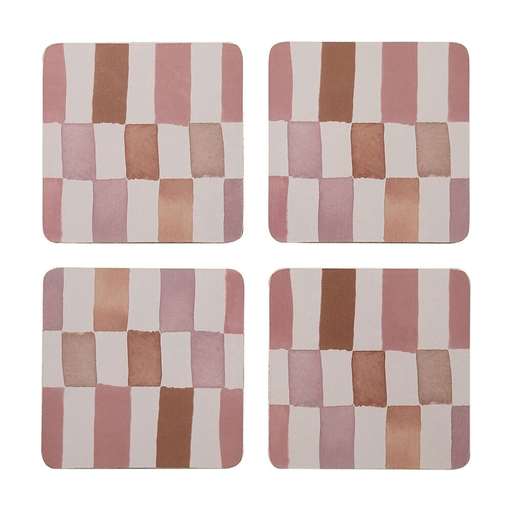 4pc Ecology Retro-Modern Check Rectangle Coasters Brown/Pink 10cm