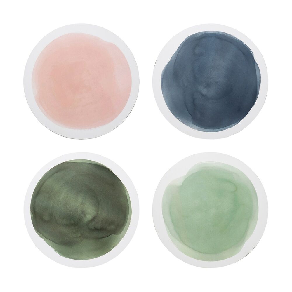 4x 4pc Ecology Watercolour Seaside Circle Coasters W/ Cork Backing Earth Tones