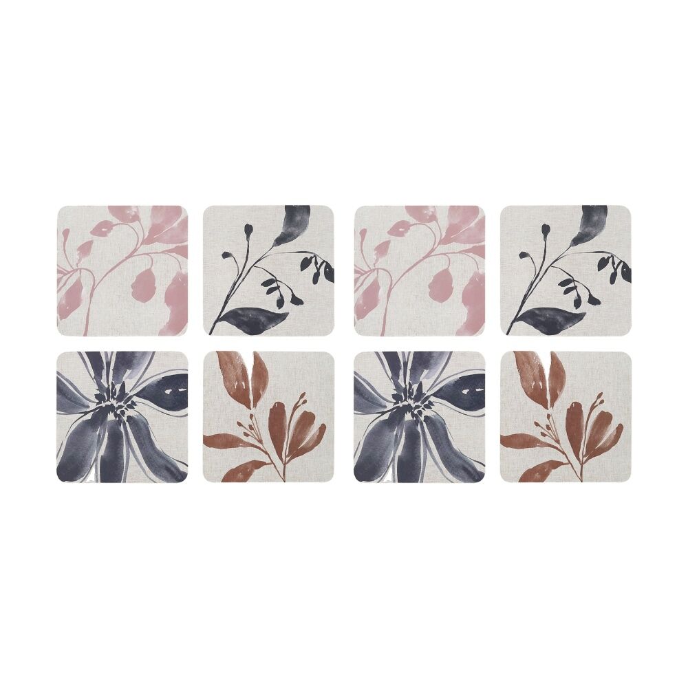 2x 4pc Ecology Hand Drawn Floral Silhouettes Cecile Rectangle Coasters 10cm
