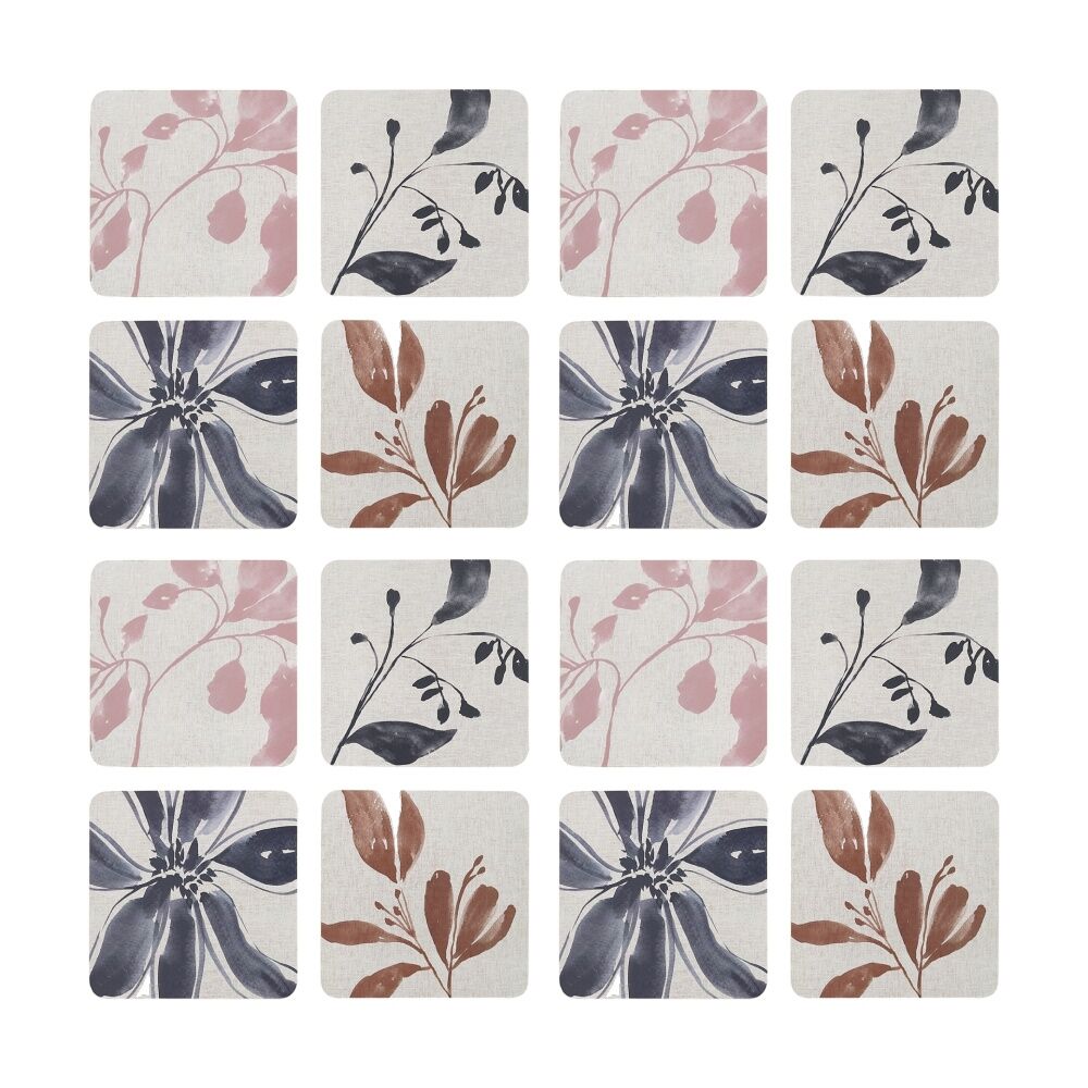 4x 4pc Ecology Hand Drawn Floral Silhouettes Cecile Rectangle Coasters 10cm
