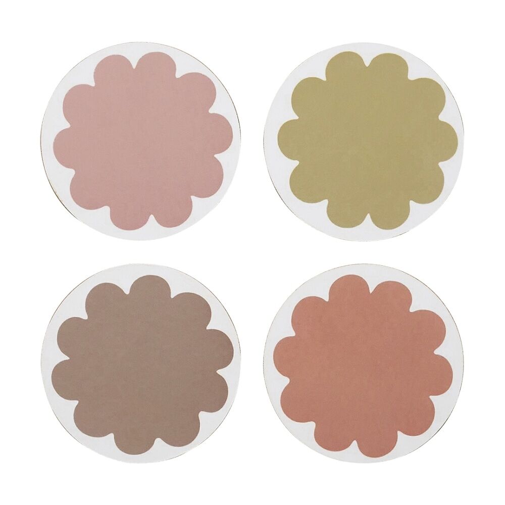 4x 4pc Ecology Bloom Flower Shaped Circle Coasters W/ Cork Backing 10cm