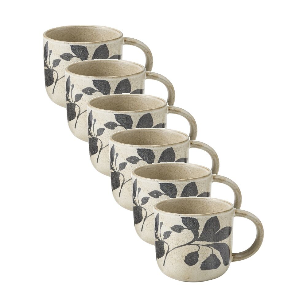 6PK Ecology Floral Silhouettes Cecile Coffee Mug Midnight Charcoal 380ml