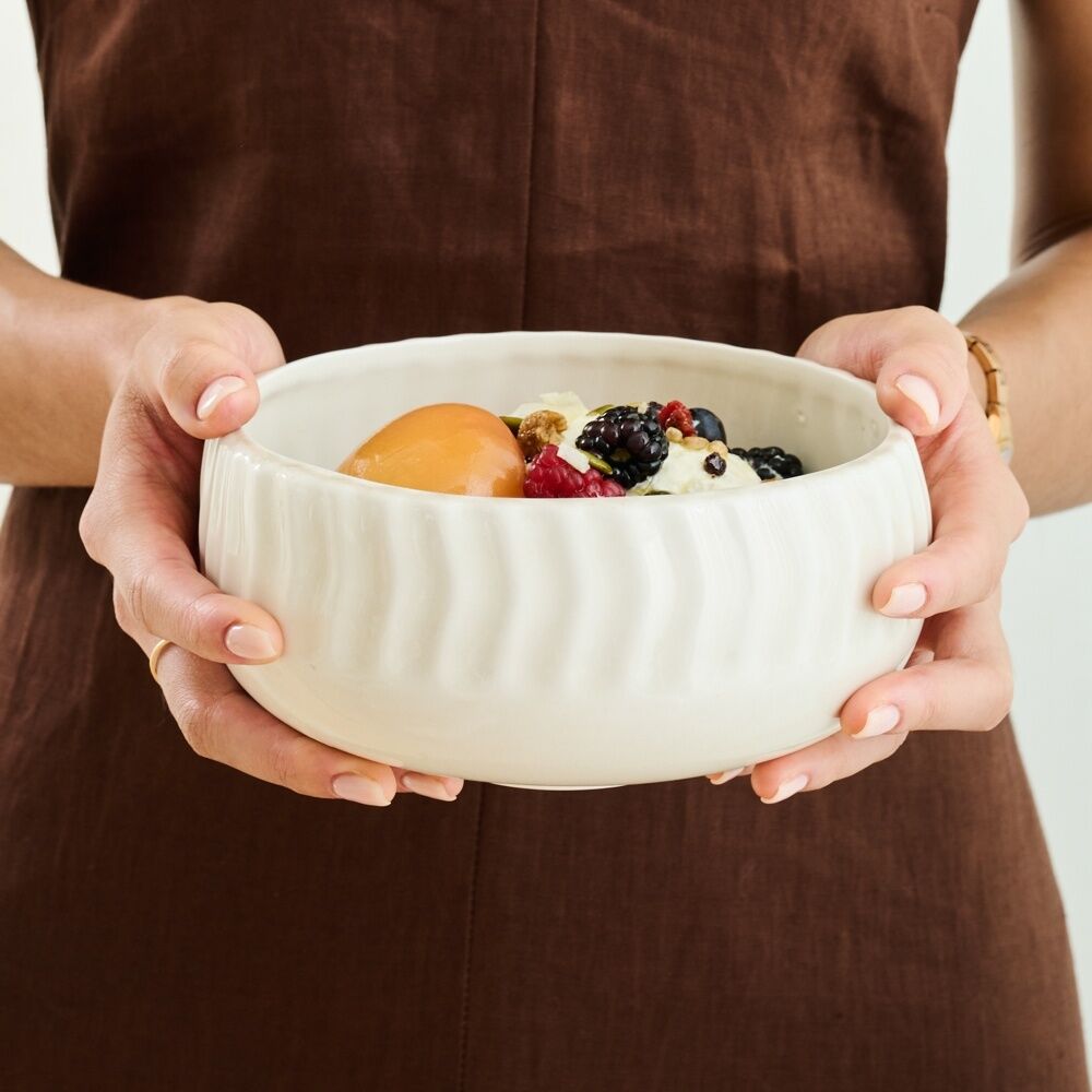 12PK Ecology Ritual Rippled Porcelain Hug Bowl Frost Off White 16.5cm
