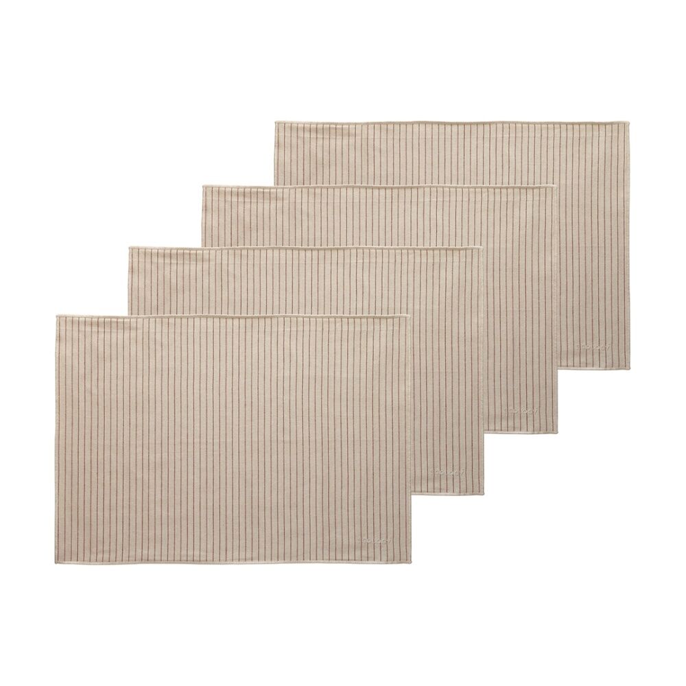 2x 4pc Ecology Beige/Red Striped Dinner Napery Placemats 100% Cotton 53x38cm