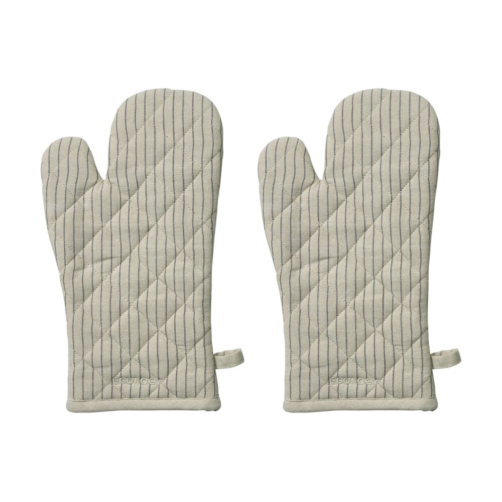 2PK Ecology Tonka 100% Cotton Oven Glove/Mit Biege & Stone Sienna Stripe 32x17cm